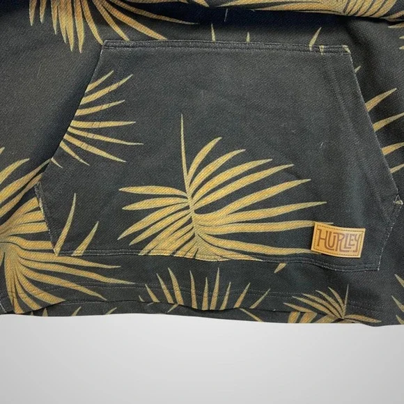 Hurley Palm Print Hoodie Mens Black Gold Excellent Tropical Surf Pullover - Picture 6 of 12